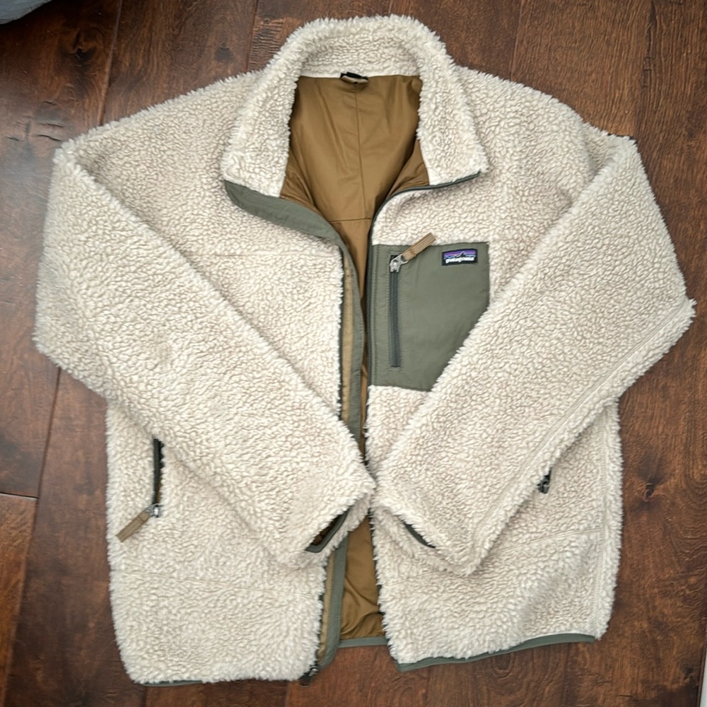 Kids Patagonia Retro X Fleece Jacket, Natural w/Coriander Brown, Size XXL